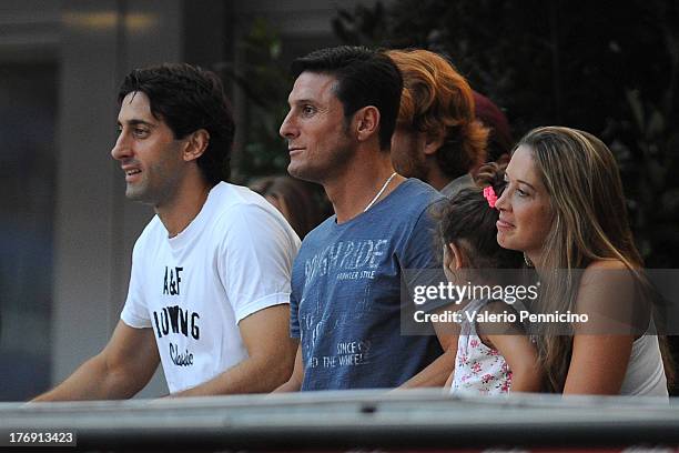 Diego Milito and Javier Zanetti looks on during the TIM cup match between FC Internazionale Milano and AS Cittadella at Stadio Giuseppe Meazza on...