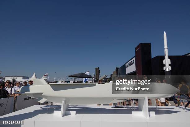 Low-observable, long-range air-launched cruise missile, an air to surface weapon from the European manufacturer MBDA at the company's booth at...