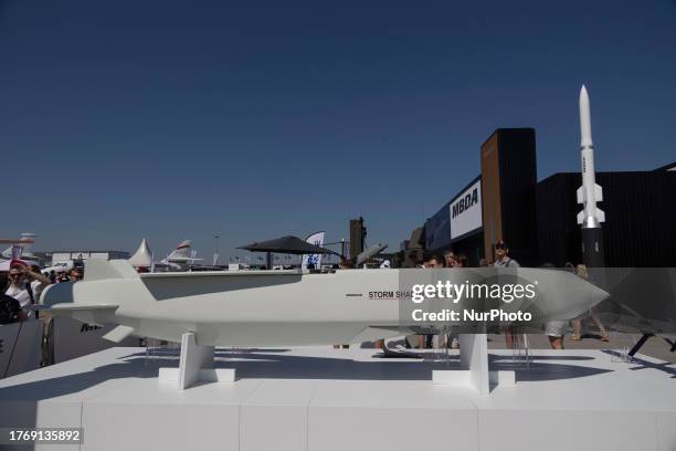 Low-observable, long-range air-launched cruise missile, an air to surface weapon from the European manufacturer MBDA at the company's booth at...