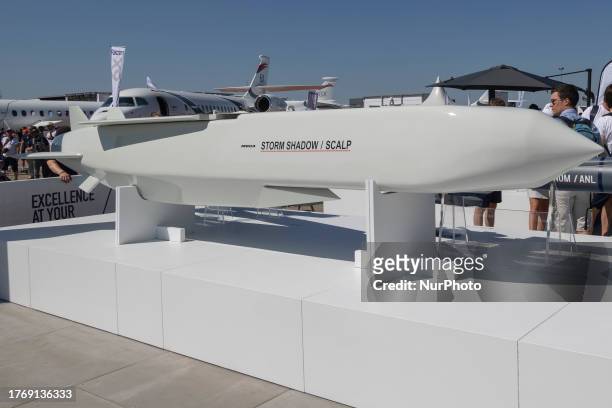 Low-observable, long-range air-launched cruise missile, an air to surface weapon from the European manufacturer MBDA at the company's booth at...