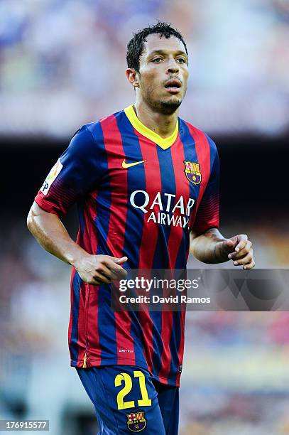 Adriano Correia of FC Barcelona looks on during the La Liga match between FC Barcelona and Levante UD at Camp Nou on August 18, 2013 in Barcelona,...