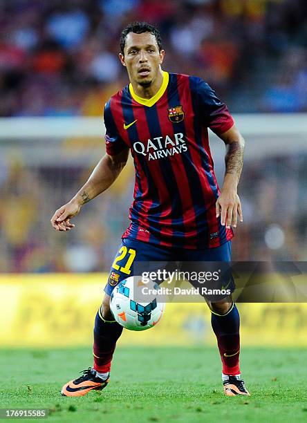 Adriano Correia of FC Barcelona controls the ball during the La Liga match between FC Barcelona and Levante UD at Camp Nou on August 18, 2013 in...
