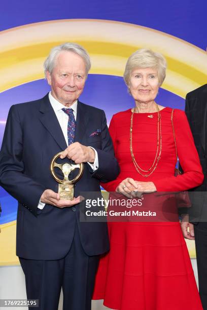 Wolfgang Porsche and Friede Springer attend the "Das Goldene Lenkrad" Award 2023 at Axel Springer Haus on November 7, 2023 in Berlin, Germany.