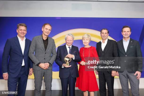 Gernot Döllner, Oliver Blume, Wolfgang Porsche, Friede Springer, Klaus Zellmer and Thomas Schäfer attend the "Das Goldene Lenkrad" Award 2023 at Axel...