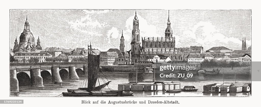 Historical view of Dresden, Saxony, Germany, wood engraving, published 1894