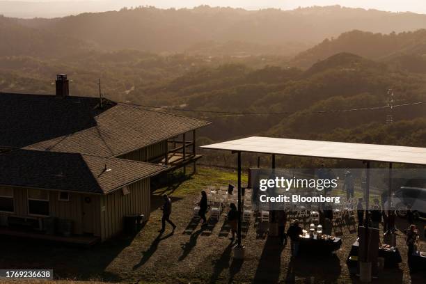 BoxPower solar panels, part of a PG&E Corp. Remote grid power system, next to the Bechtel Guest House during a media event at Pepperwood Preserve in...