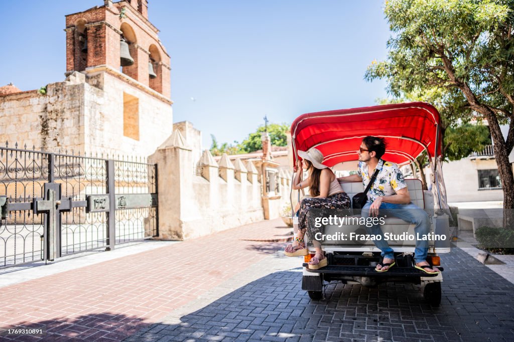 Rickhaw Rides Tourist Couple In Rickshaw Ride In Historic District High-Res Stock ...