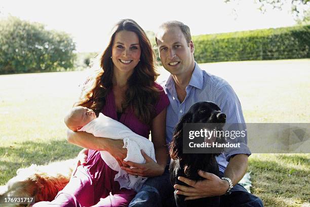 In this handout image provided by Kensington Palace, Catherine, Duchess of Cambridge and Prince William, Duke of Cambridge pose for a photograph with...