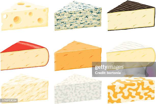 cheese wedges icon set - cheddar cheese stock illustrations