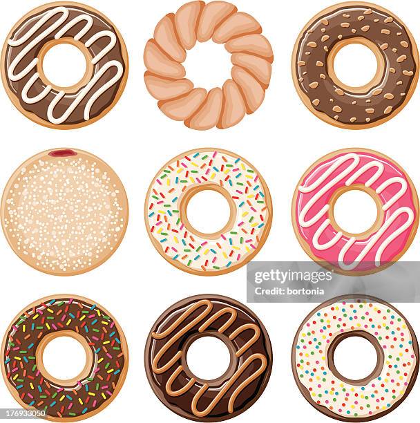 ilustraciones, imágenes clip art, dibujos animados e iconos de stock de icono de buñuelo en forma de rosca - buñuelo en forma de rosca