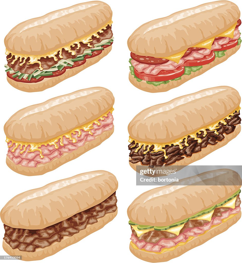 Submarine Sandwich Icon Set