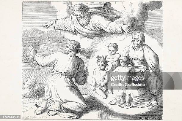 bildbanksillustrationer, clip art samt tecknat material och ikoner med god speaking to abraham and sarah - religiös illustration