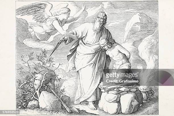 abraham offering isaac speaking to angel abimelech - abraham stock illustrations