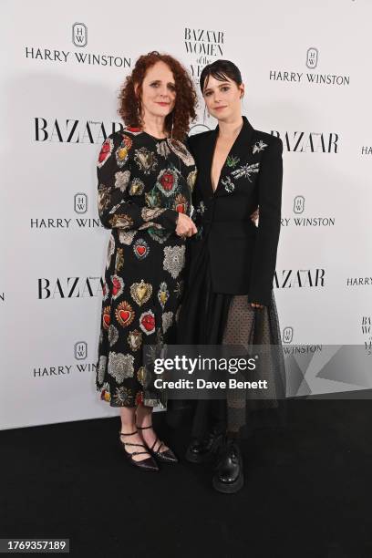 Maggie O'Farrell, winner of the Writer award, and Jessie Buckley pose at the Harper's Bazaar Women of the Year Awards 2023 at Claridge's Hotel on...