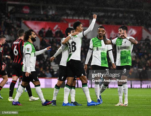 Cody Gakpo of Liverpool celebrates after scoring the opening goal during the Carabao Cup Fourth Round match between AFC Bournemouth and Liverpool at...