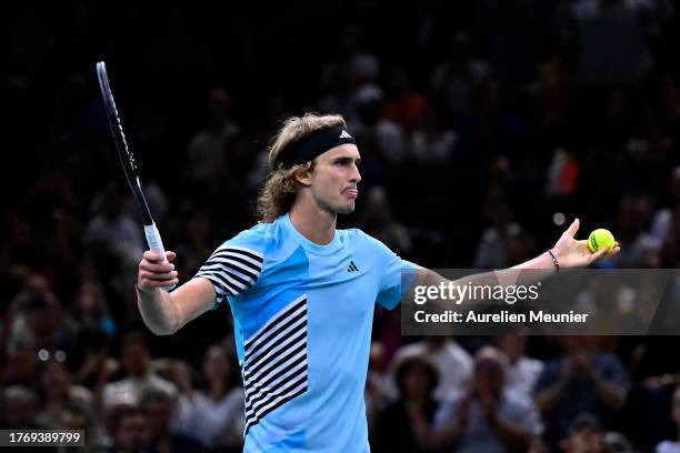 Alexander Zverev of Germany reacts after winning his second round men's single match against Ugo Humbert of France during Day Three of the Rolex...