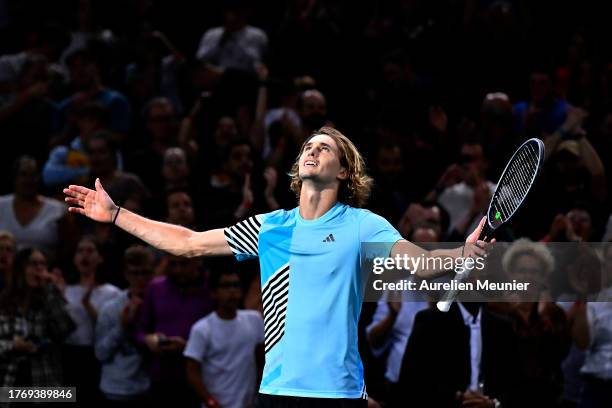 Alexander Zverev of Germany reacts after winning his second round men's single match against Ugo Humbert of France during Day Three of the Rolex...