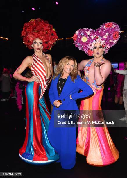 Tina Hobley and Performers during "Priscilla The Party!" Media Launch at HERE at Outernet on November 01, 2023 in London, England.