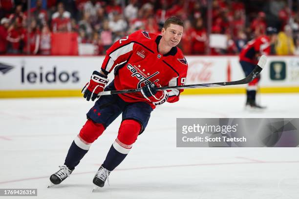 Evgeny Kuznetsov of the Washington Capitals skates before the game against the San Jose Sharks at Capital One Arena on October 29, 2023 in...