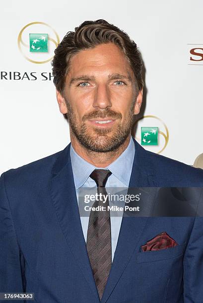 Professional hockey player Henrik Lundqvist attends the 7th Annual BNP Paribas Showdown Announcement at Local West on August 19, 2013 in New York...