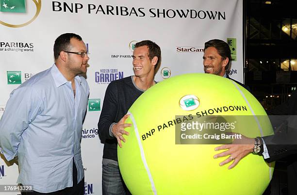 Joba Chamberlain, Andy Murray and Henrik Lundqvist attend the 7th Annual BNP Paribas Showdown Announcement at Local West on August 19, 2013 in New...