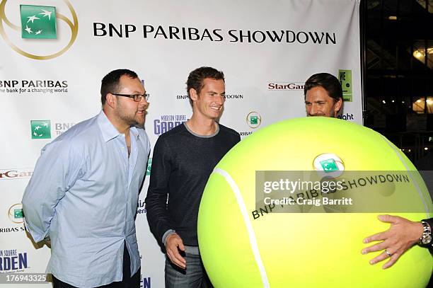 Joba Chamberlain, Andy Murray and Henrik Lundqvist attend the 7th Annual BNP Paribas Showdown Announcement at Local West on August 19, 2013 in New...