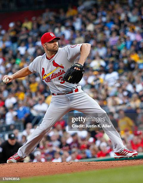 Jake Westbrook of the St. Louis Cardinals pitches against the Pittsburgh Pirates during the game on July 29, 2013 at PNC Park in Pittsburgh,...