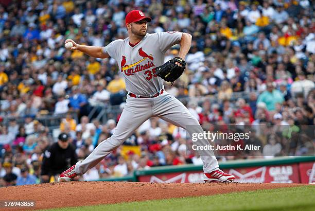 Jake Westbrook of the St. Louis Cardinals pitches against the Pittsburgh Pirates during the game on July 29, 2013 at PNC Park in Pittsburgh,...