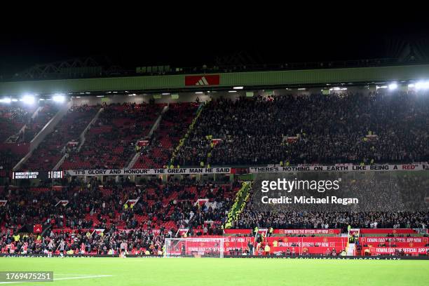 General view of fans inside the stadium during the Carabao Cup Fourth Round match between Manchester United and Newcastle United at Old Trafford on...
