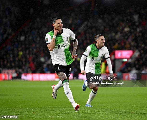 Darwin Nunez of Liverpool celebrates after scoring the second goal during the Carabao Cup Fourth Round match between AFC Bournemouth and Liverpool at...