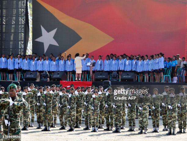 East Timorese soldiers attend a ceremony to mark the 38th anniversary of the Falintil, the armed forces for the national liberation of East Timor, in...