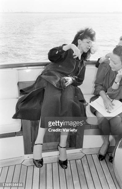 Jeanne-Claude Denat de Guillebon and guest attend a party aboard Malcolm Forbes' yacht "The Highlander" in the waters off New York City's Manhattan...