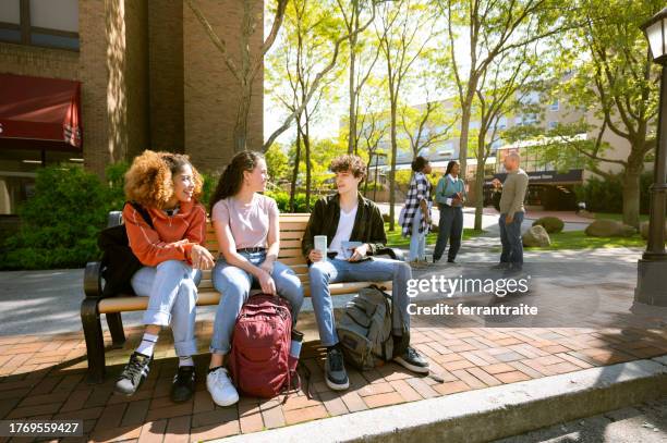 university students wait for the bus in campus - campus bildbanksfoton och bilder