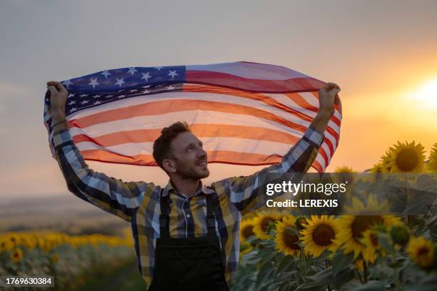 a young man waving an american flag - lerexis stockfoto's en -beelden