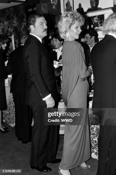 Stacy Keach and Jill Donahue attend an Academy Awards viewing party in Los Angeles, California, on April 11, 1983.