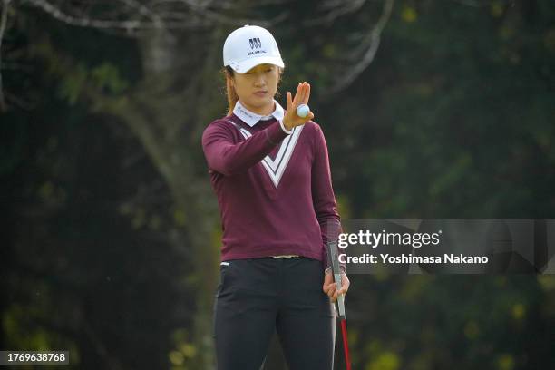 Yu Liu of China lines up a putt on the 1st green during the first round of the TOTO Japan Classic at the Taiheiyo Club's Minori Course on November 2,...