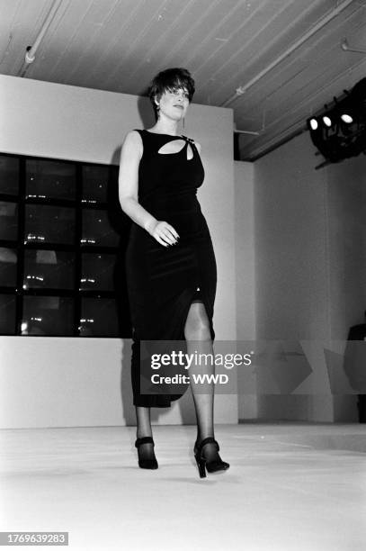 Model walks the runway in looks from Lane Bryant's promotional fashion show at the Puck Building in New York City on June 18,1997.