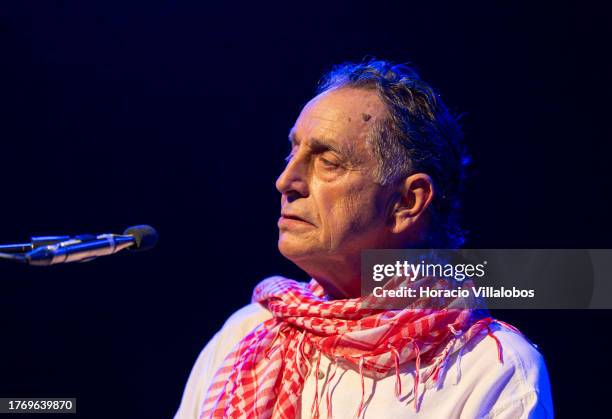 Portuguese musician and composer Rão Kyao , famous as a performer on the bamboo flute and saxophone, plays during his show "Gratidão" at Lounge D in...