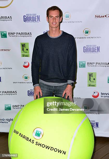 Andy Murray attends an announcement at Local West on August 19, 2013 in New York City for his participation in the 7th Annual BNP Paribas Showdown at...