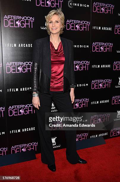 Actress Jane Lynch arrives at the Los Angeles premiere of "Afternoon Delight" at ArcLight Hollywood on August 19, 2013 in Hollywood, California.