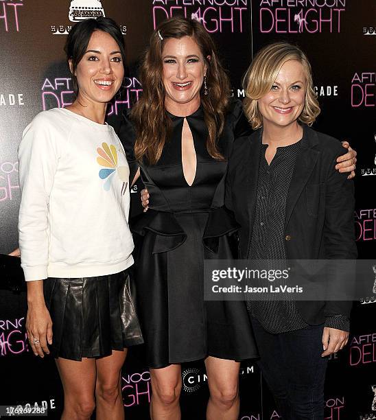 Actresses Aubrey Plaza, Kathryn Hahn and Amy Poehler attend the premiere of "Afternoon Delight" at ArcLight Hollywood on August 19, 2013 in...