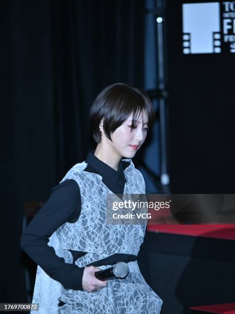 Japanese actress Hamabe Minami attends the stage greeting of film 'Godzilla Minus One' during the 36th Tokyo International Film Festival on November...