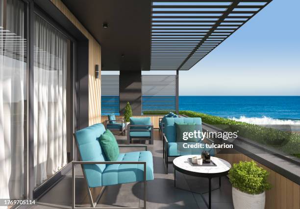 Modern Luxurious Villa Balcony With Ocean View High-Res Stock Photo ...