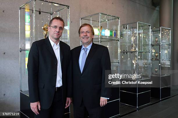 Tim Meyer, team doctor the German Football Association and Rainer Koch, vice president of the German Football Association pos prior to the doping...