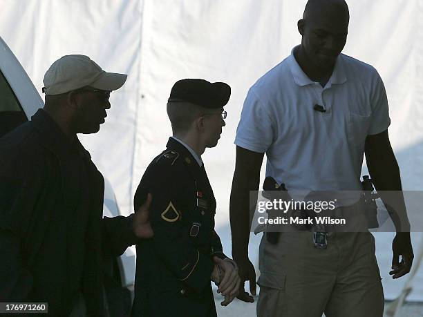 Army Private First Class Bradley Manning arrives at a military court facilityÊfor the sentencing phase of his trial August 20, 2013 in Fort Meade,...