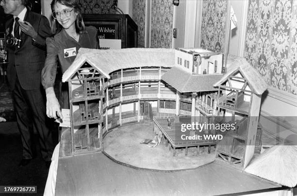 Model of the propsoed replica of Shakespeare's Globe Theatre is displayed during an event at the Beverly Wilshire Hotel in Beverly Hills, California,...