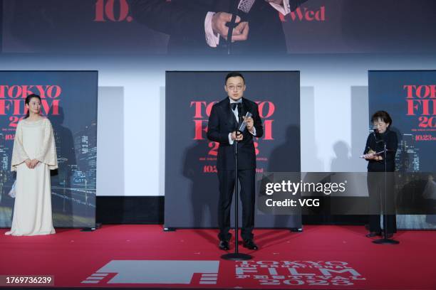 Chinese director Gao Peng receives the award for Best Artistic Contribution for ”A Long Shot” during the closing ceremony of the 36th Tokyo...