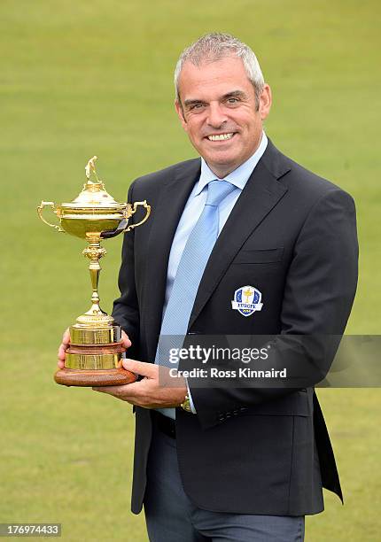 Paul McGinley the European Ryder Cup Captain pictured with the Ryder Cup Trophy after a press conference for the Official Charities Announcement...