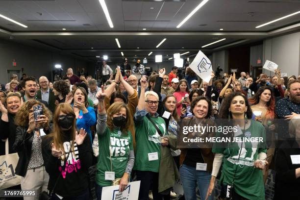 Abortion rights supporters celebrate winning the referendum on the so-called Issue 1, a measure to enshrine a right to abortion in Ohio's...