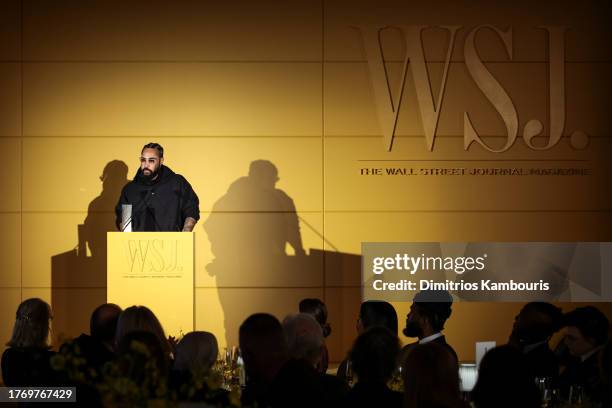 Jerry Lorenzo speaks onstage at the WSJ. Magazine 2023 Innovator Awards sponsored by Harry Winston, Hyundai Motor America, Montblanc, Rémy Martin and...